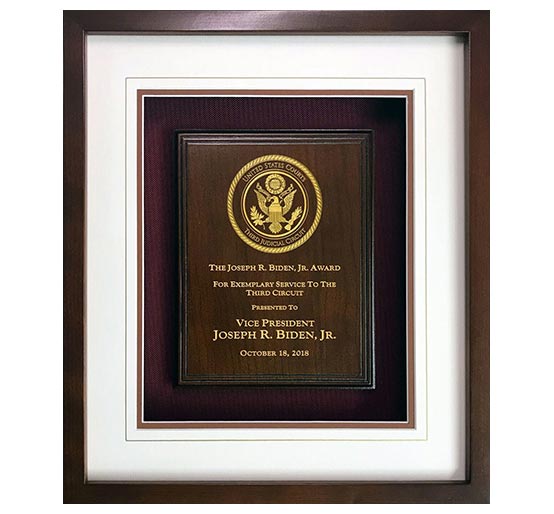 Biden Award wood engraved shadowbox
